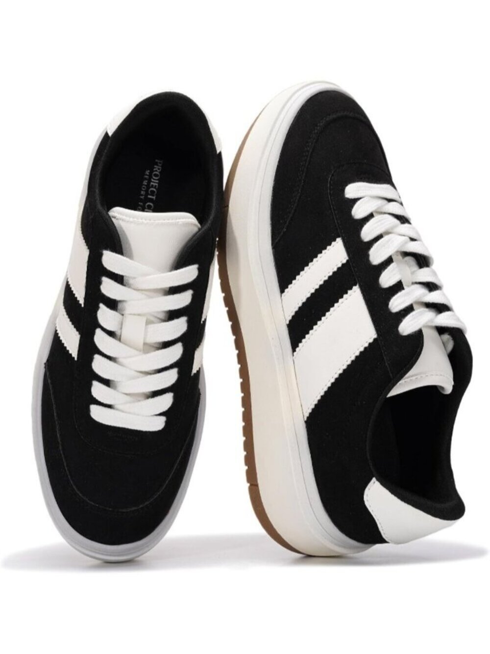 Women's Black Footwear Lace Up Non Slip Casual Fashion Platform Sneakers